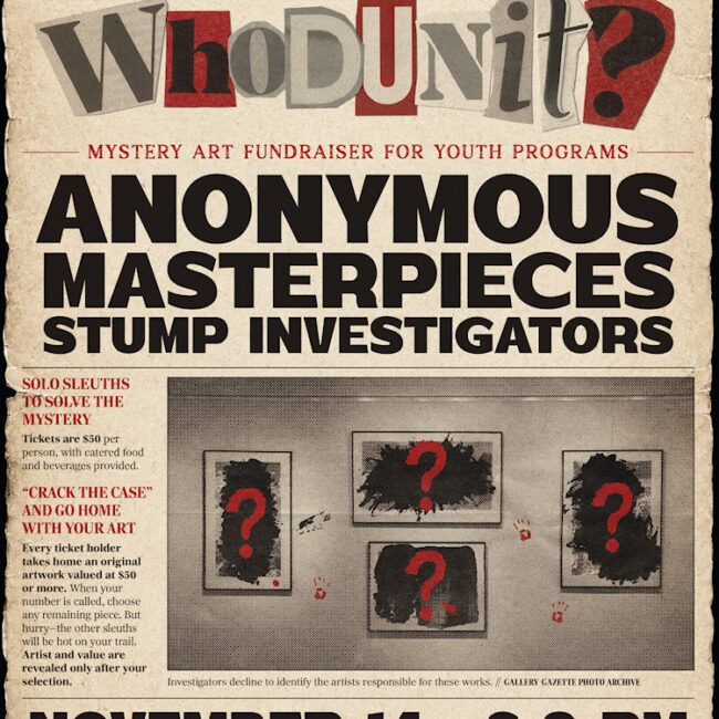 WhoDunIt? Mystery Art Fundraiser at The Art Center in Blue Ridge, GA, on November 14, 2026, from 6-9PM