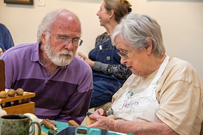 Internationally acclaimed artist Helen Gibson of the Brasstown Carvers teaches woodcarving at The Art Center in Blue Ridge, GA