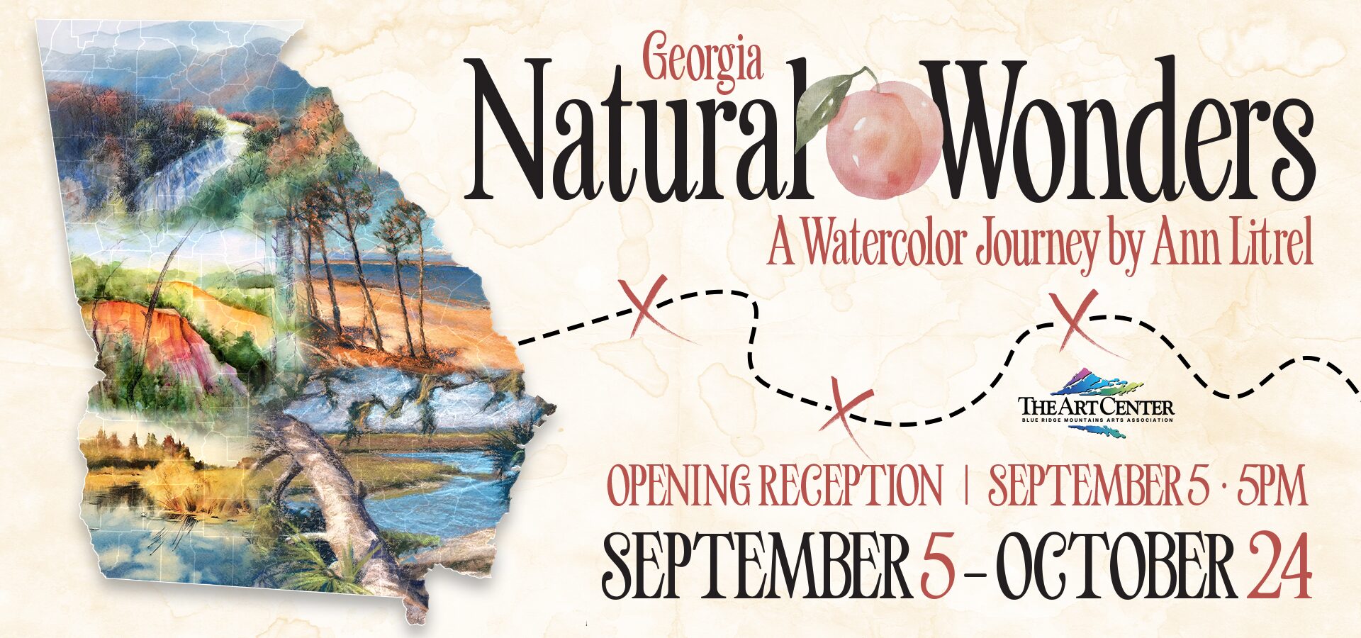Georgia Natural Wonders: A Watercolor Journey with Ann Litrel at The Art Center in Blue Ridge, GA, Sept 5-Oct 24, 2026